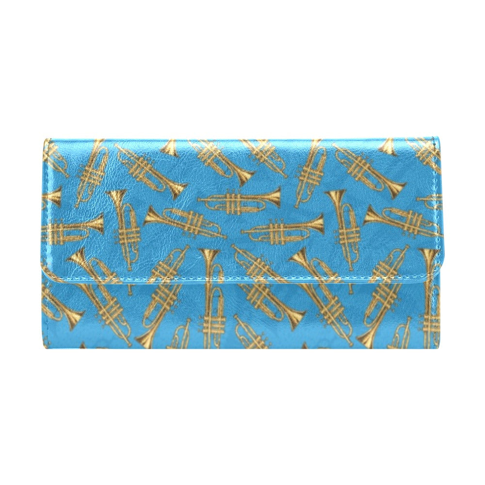 Trumpet Golden Pattern Themed Print Women's Trifold Wallet