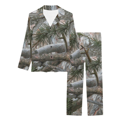 Camo Realistic Tree Forest Pattern Women's Long Pajama Set