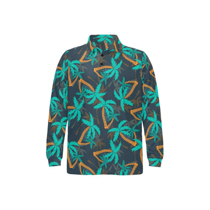 Palm Tree Pattern Print Design PT01 Long Sleeve Polo Shirt For Men's