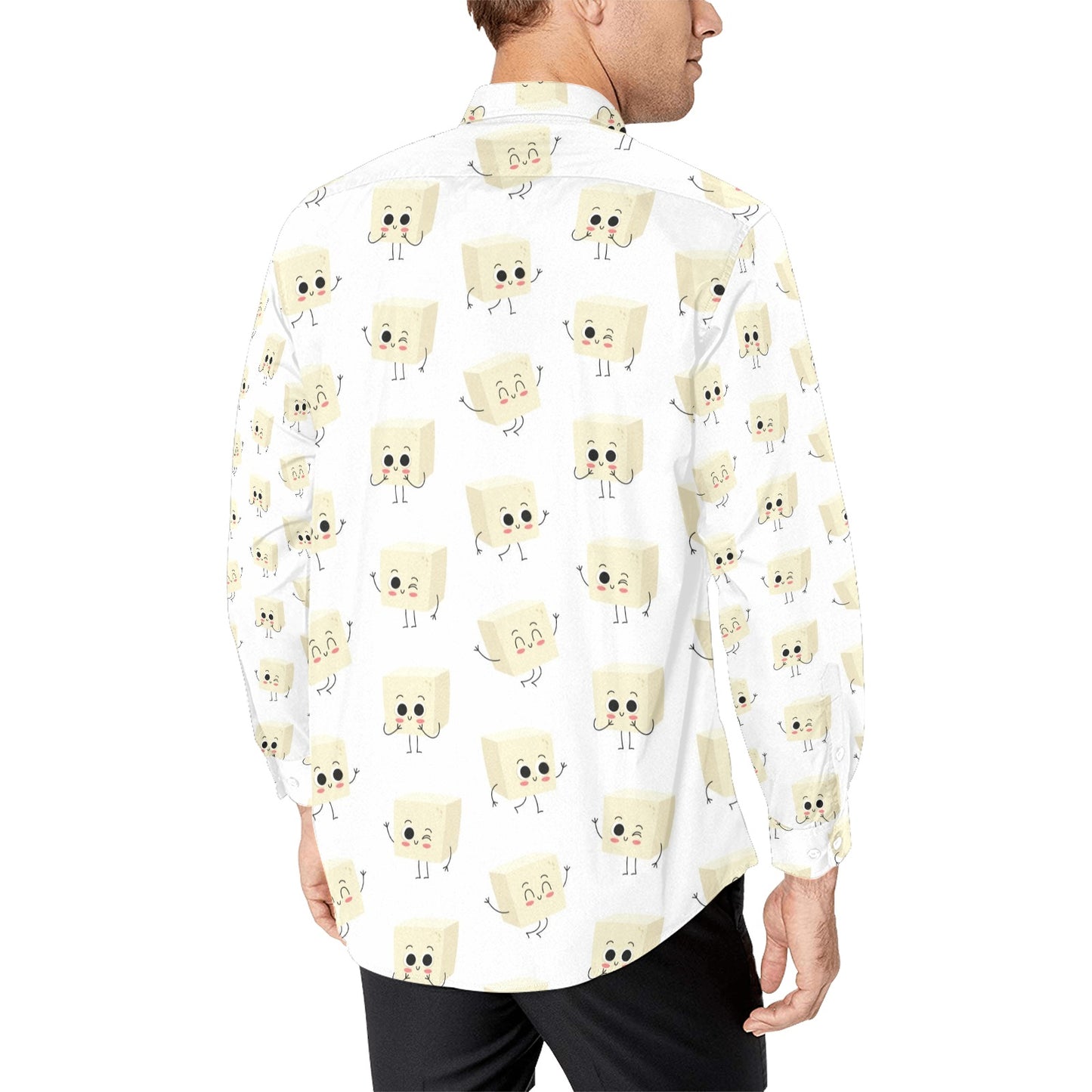 Tofu Print Design LKS301 Men's Long Sleeve Dress Shirt