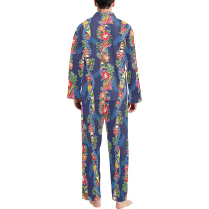 Hawaiian Themed Pattern Print Design H04 Men's Long Pajama Set