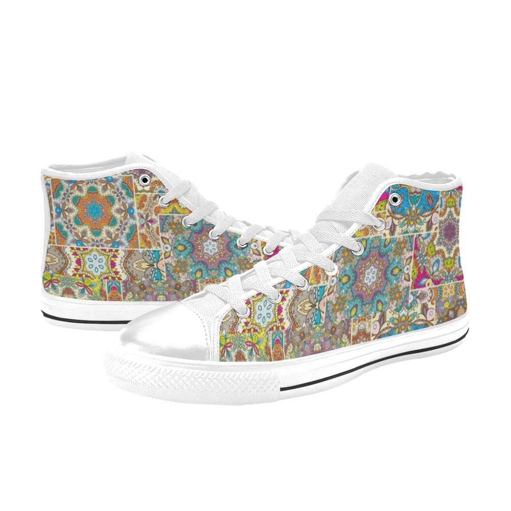 Patchwork Print Design LKS402 Men's High Top Canvas Shoes