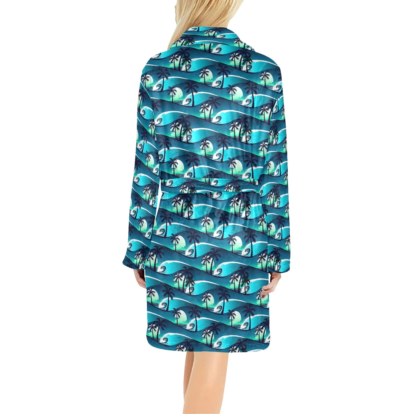 Beach Wave Design Print Women's Fleece Robe