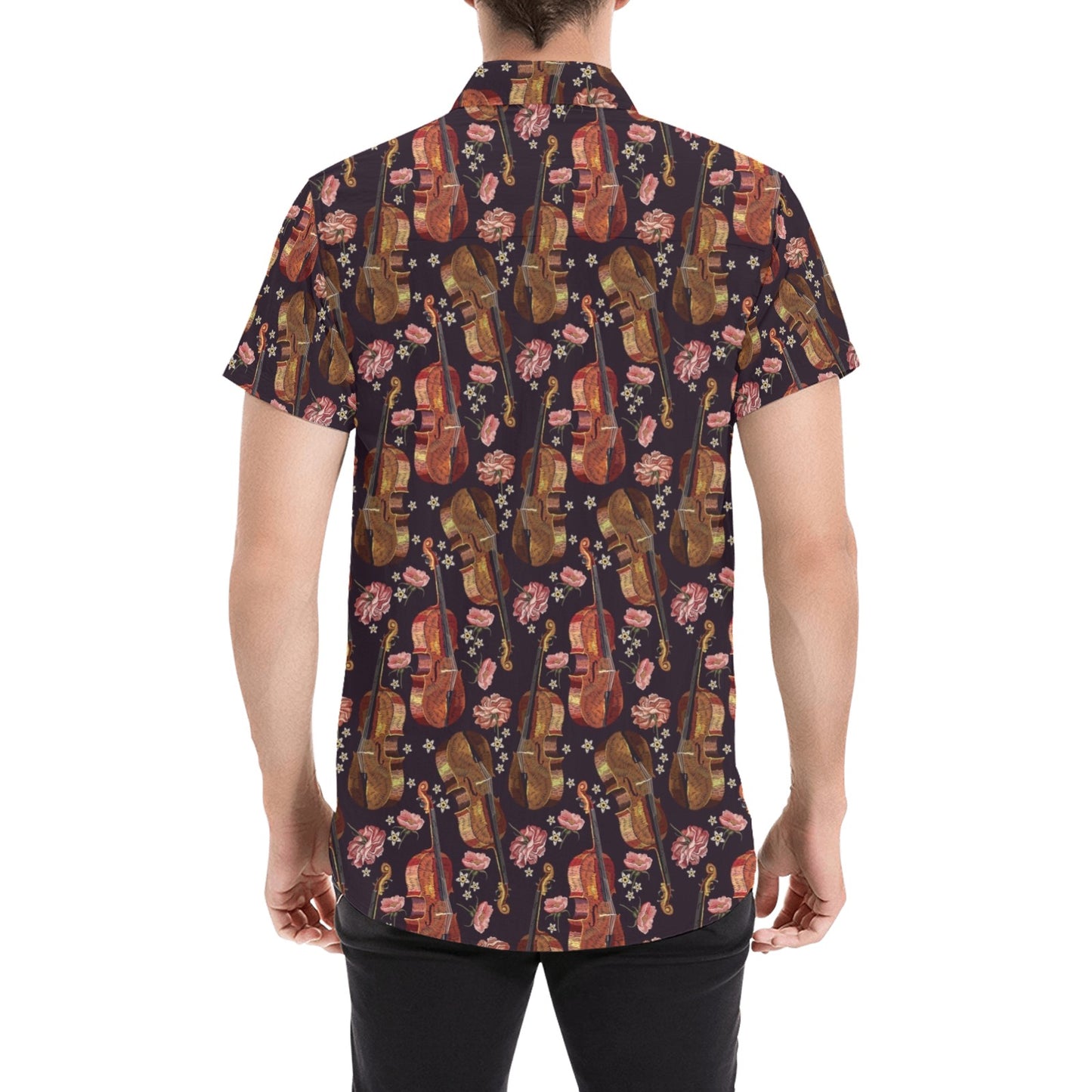 Violin Print Design LKS402 Men Short Sleeve Button Up Shirt