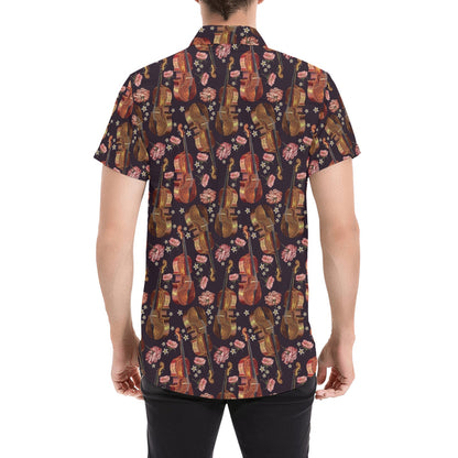 Violin Print Design LKS402 Men Short Sleeve Button Up Shirt
