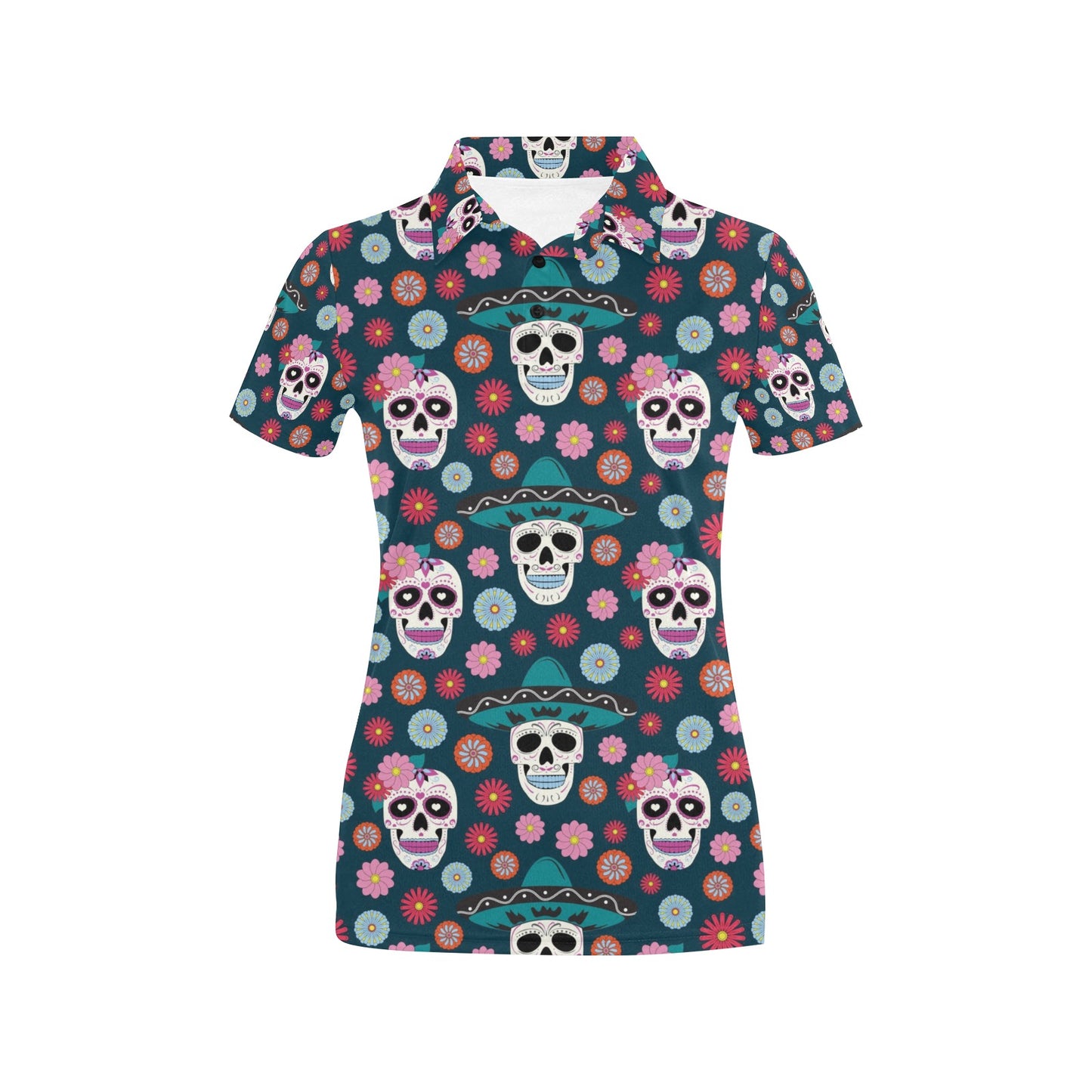 Sugar Skull Print Design LKS308 Women's Polo Shirt