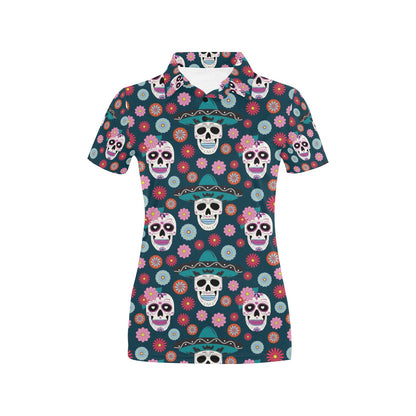 Sugar Skull Print Design LKS308 Women's Polo Shirt