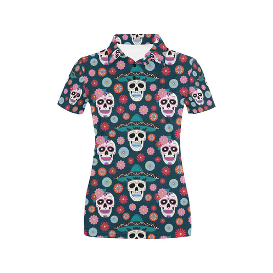 Sugar Skull Print Design LKS308 Women's Polo Shirt