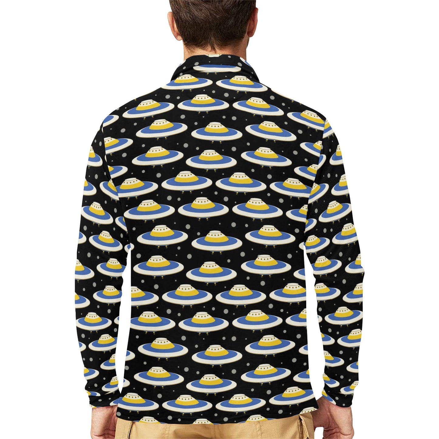 UFO Print Design LKS303 Long Sleeve Polo Shirt For Men's