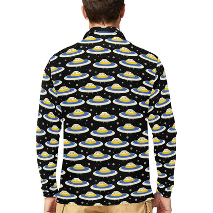 UFO Print Design LKS303 Long Sleeve Polo Shirt For Men's