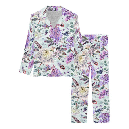 Lilac Pattern Print Design LI06 Women's Long Pajama Set
