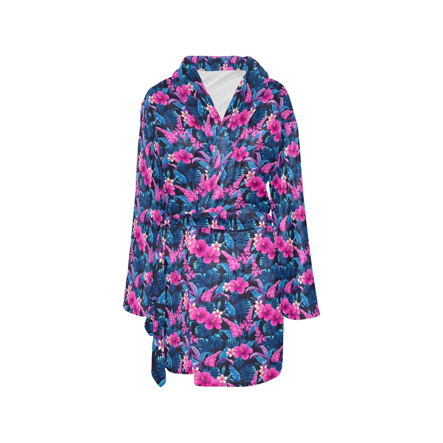 Tropical Folower Pink Themed Print Women's Fleece Robe