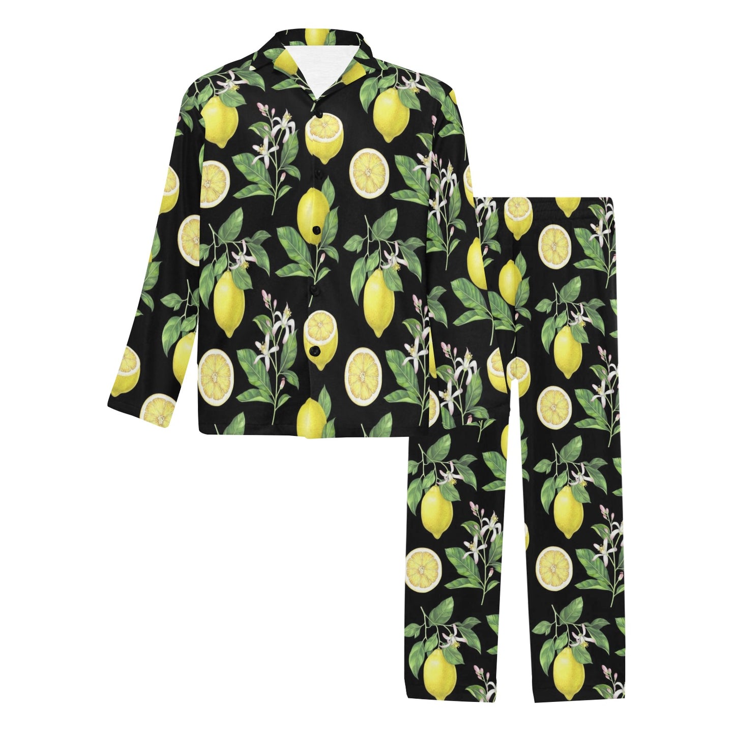Lemon Pattern Print Design LM02 Men's Long Pajama Set