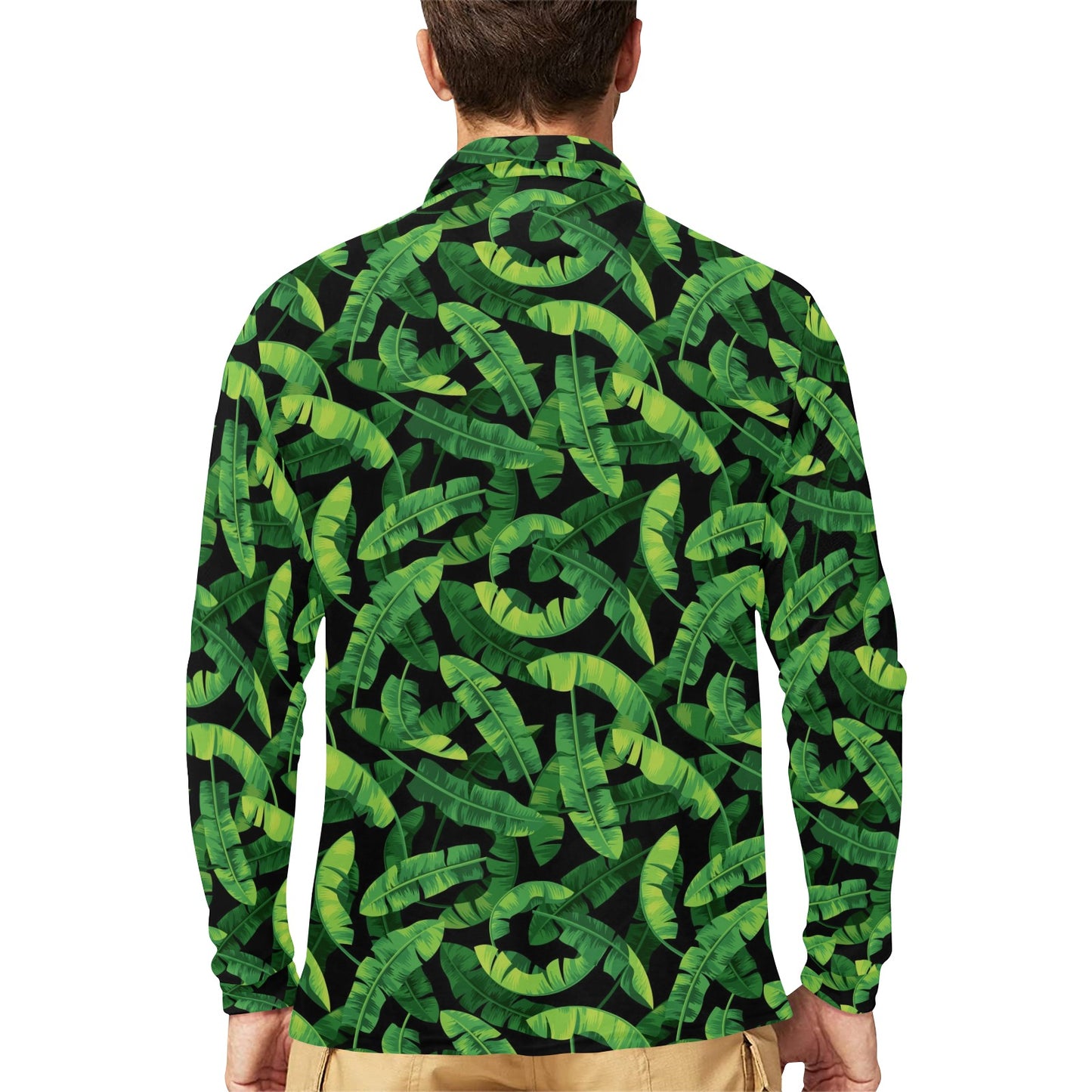 Banana Leaf Pattern Print Design 02 Long Sleeve Polo Shirt For Men's