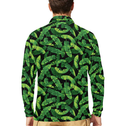 Banana Leaf Pattern Print Design 02 Long Sleeve Polo Shirt For Men's