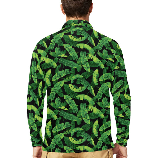 Banana Leaf Pattern Print Design 02 Long Sleeve Polo Shirt For Men's