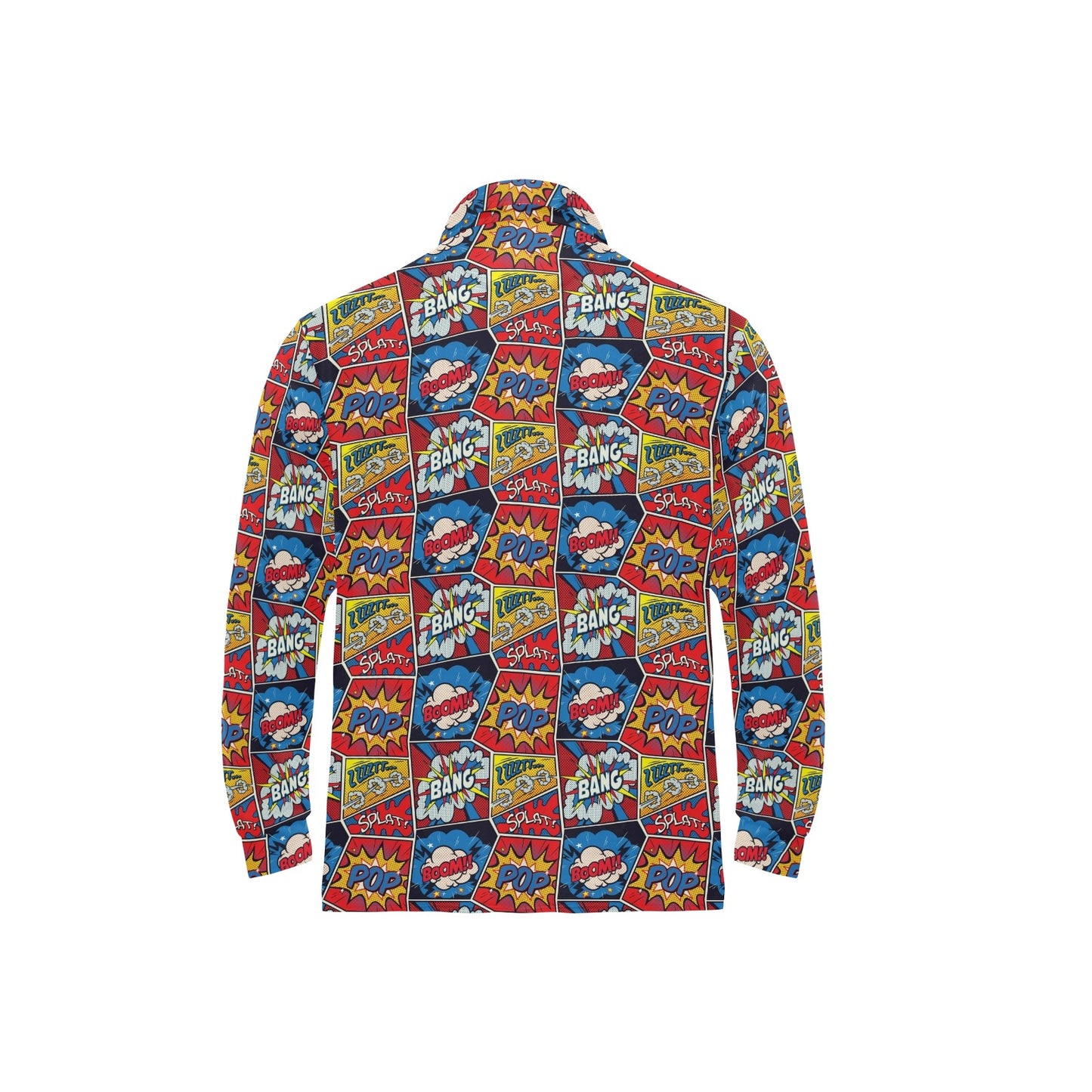 Comic Book Pattern Print Design 03 Long Sleeve Polo Shirt For Men's