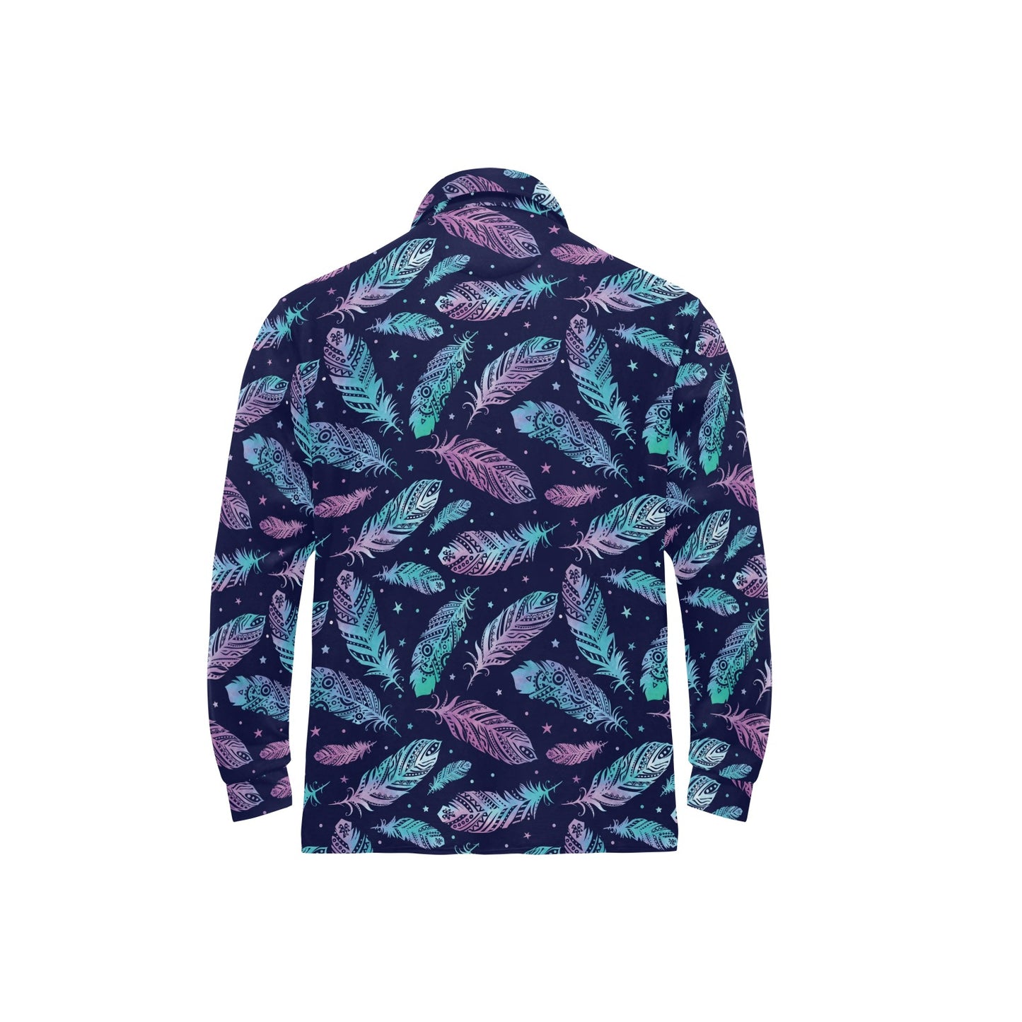 Feather Aztec Design Print Long Sleeve Polo Shirt For Men's
