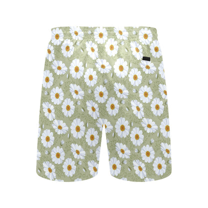 Daisy Yellow Print Pattern Men's Swim Trunks Beach Shorts