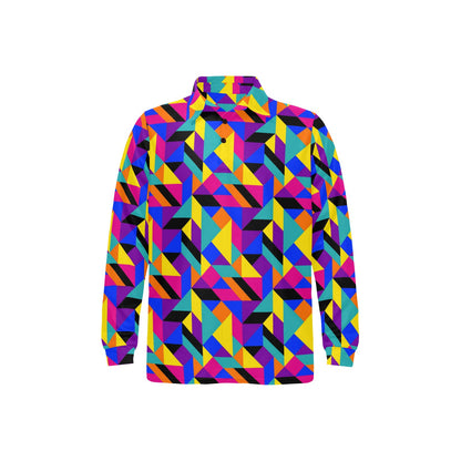 90s Colorful Pattern Print Design 1 Long Sleeve Polo Shirt For Men's