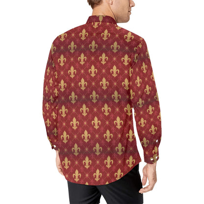 Fleur De Lis Print Design LKS401 Men's Long Sleeve Dress Shirt