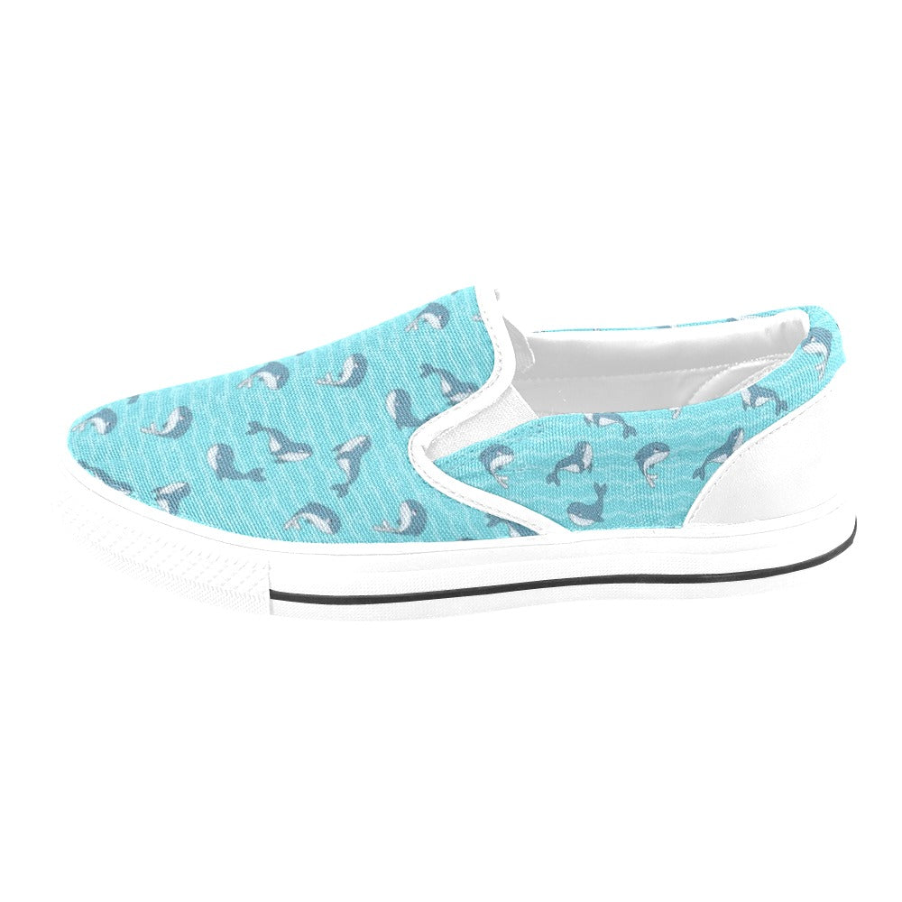 Whale Print Design LKS303 White Slip Ons Canvas Women's Shoes