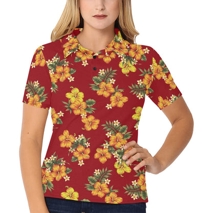 Orange Hibiscus Pattern Print Design HB026 Women's Polo Shirt
