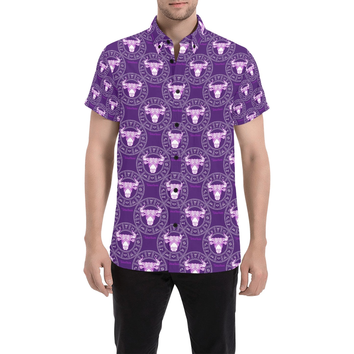 Taurus Print Design LKS303 Men Short Sleeve Button Up Shirt