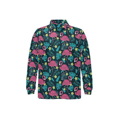 Flamingo Print Pattern Long Sleeve Polo Shirt For Men's