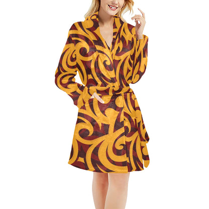 Maori Pattern Print Design 02 Women's Fleece Robe