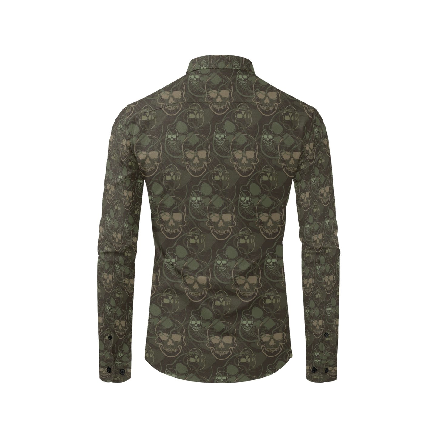 Skull Camo Style Print Design LKS308 Men's Long Sleeve Dress Shirt