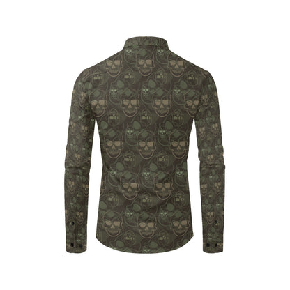 Skull Camo Style Print Design LKS308 Men's Long Sleeve Dress Shirt
