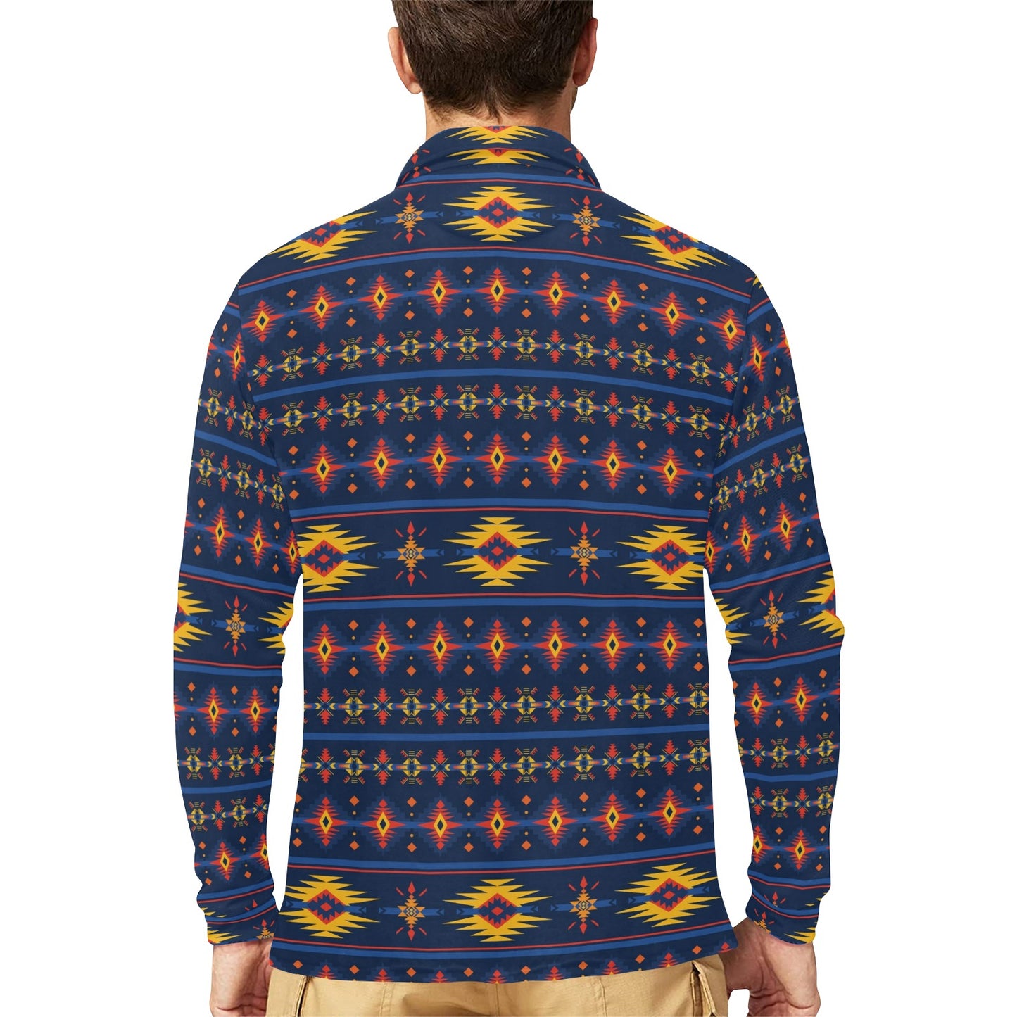 Southwest Pattern Print Design LKS306 Long Sleeve Polo Shirt For Men's