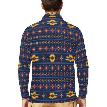 Southwest Pattern Print Design LKS306 Long Sleeve Polo Shirt For Men's