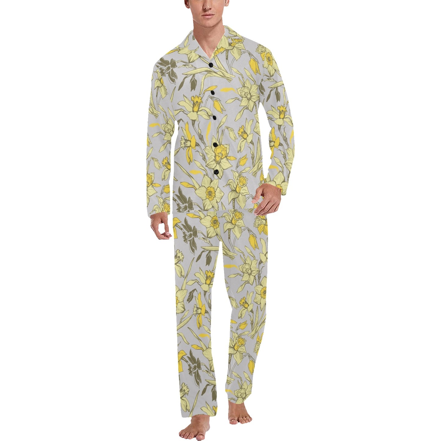 Daffodils Pattern Print Design DF05 Men's Long Pajama Set