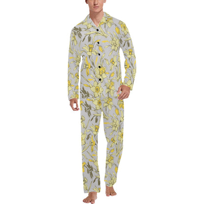 Daffodils Pattern Print Design DF05 Men's Long Pajama Set