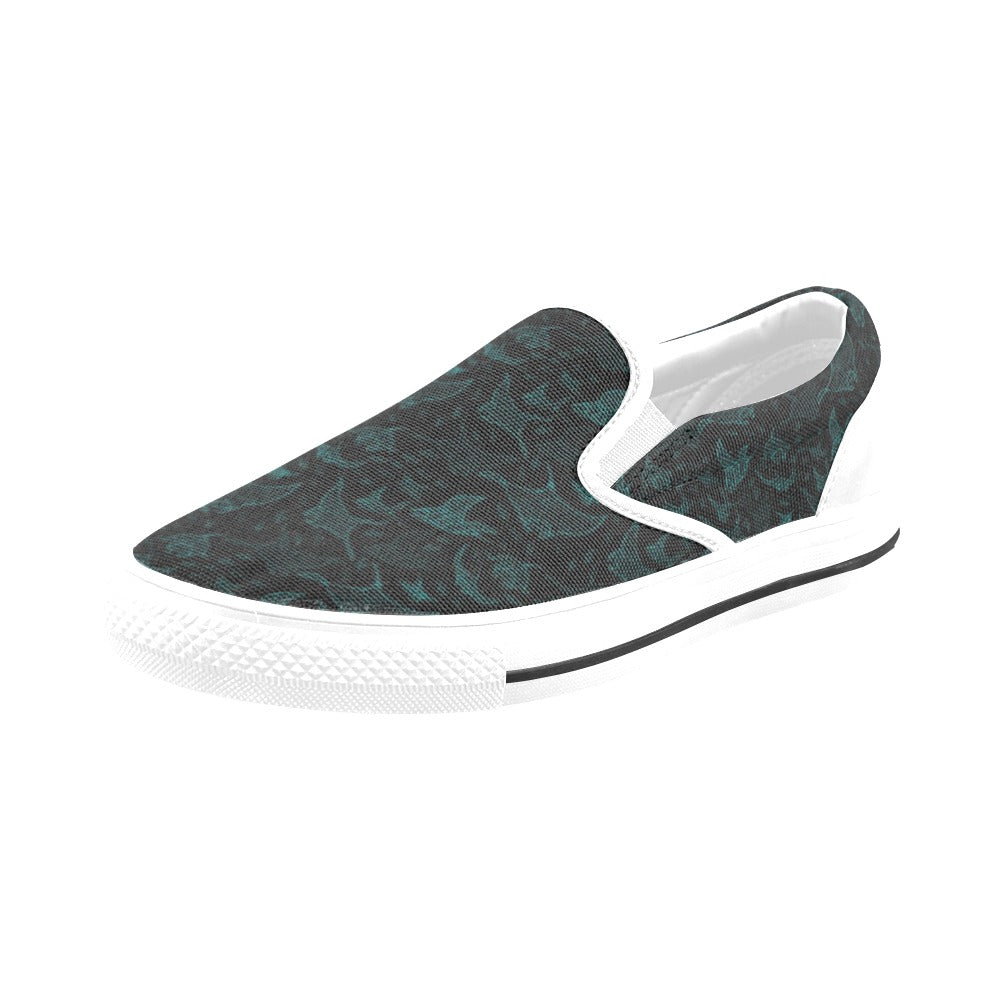 Manta Ray Print Design LKS402 White Slip Ons Canvas Women's Shoes