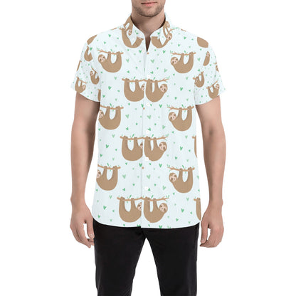 Sloth Print Design LKS308 Men Short Sleeve Button Up Shirt