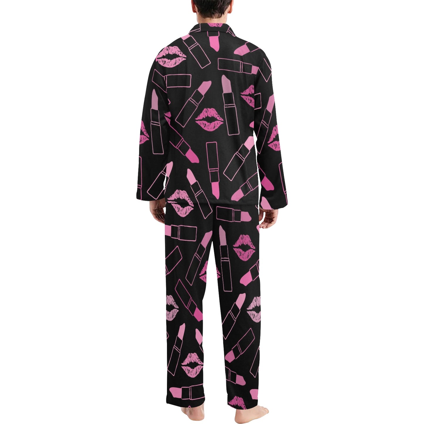 Lipstick Pink Pattern Print Design 01 Men's Long Pajama Set