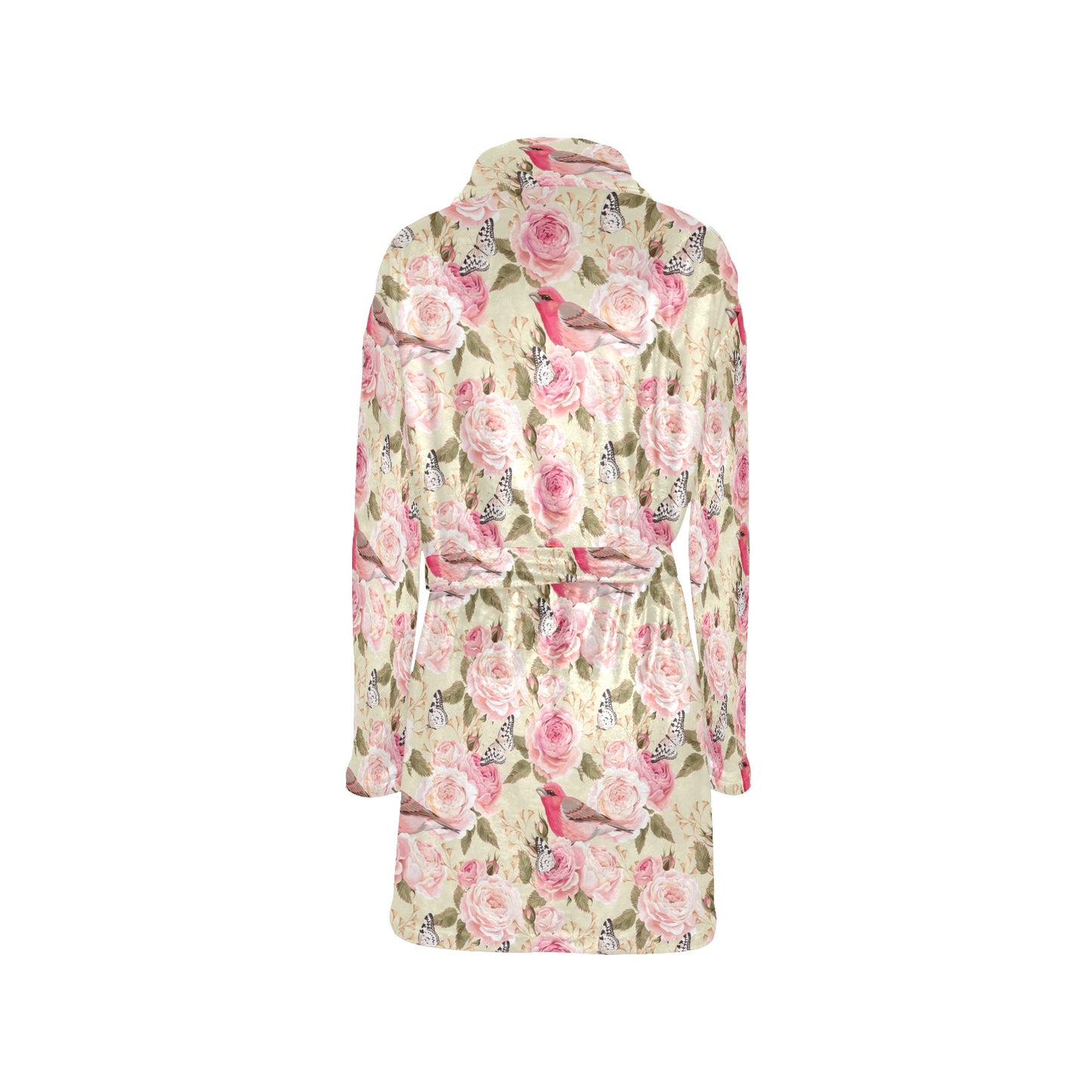 Bird Butterfly Pink Flower Print Pattern Women's Fleece Robe