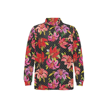 Lily Pattern Print Design LY012 Long Sleeve Polo Shirt For Men's