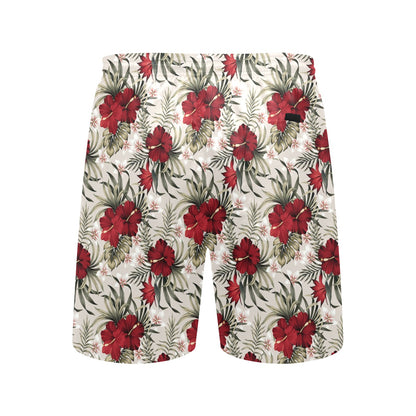 Hibiscus Print Design LKS3011 Men's Swim Trunks Beach Shorts