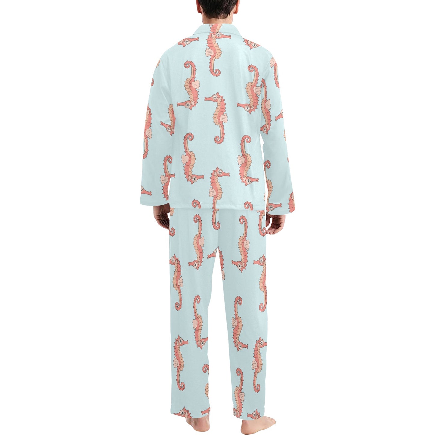 SeaHorse Pattern Print Design 01 Men's Long Pajama Set