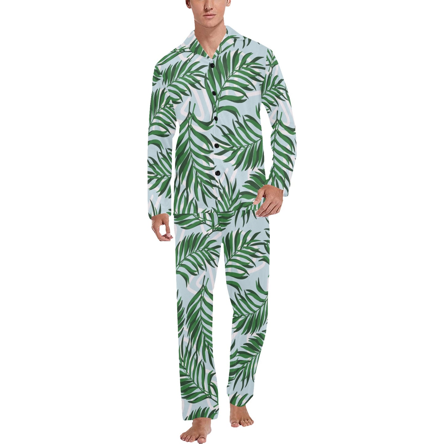 Palm Leaves Pattern Print Design PL06 Men's Long Pajama Set