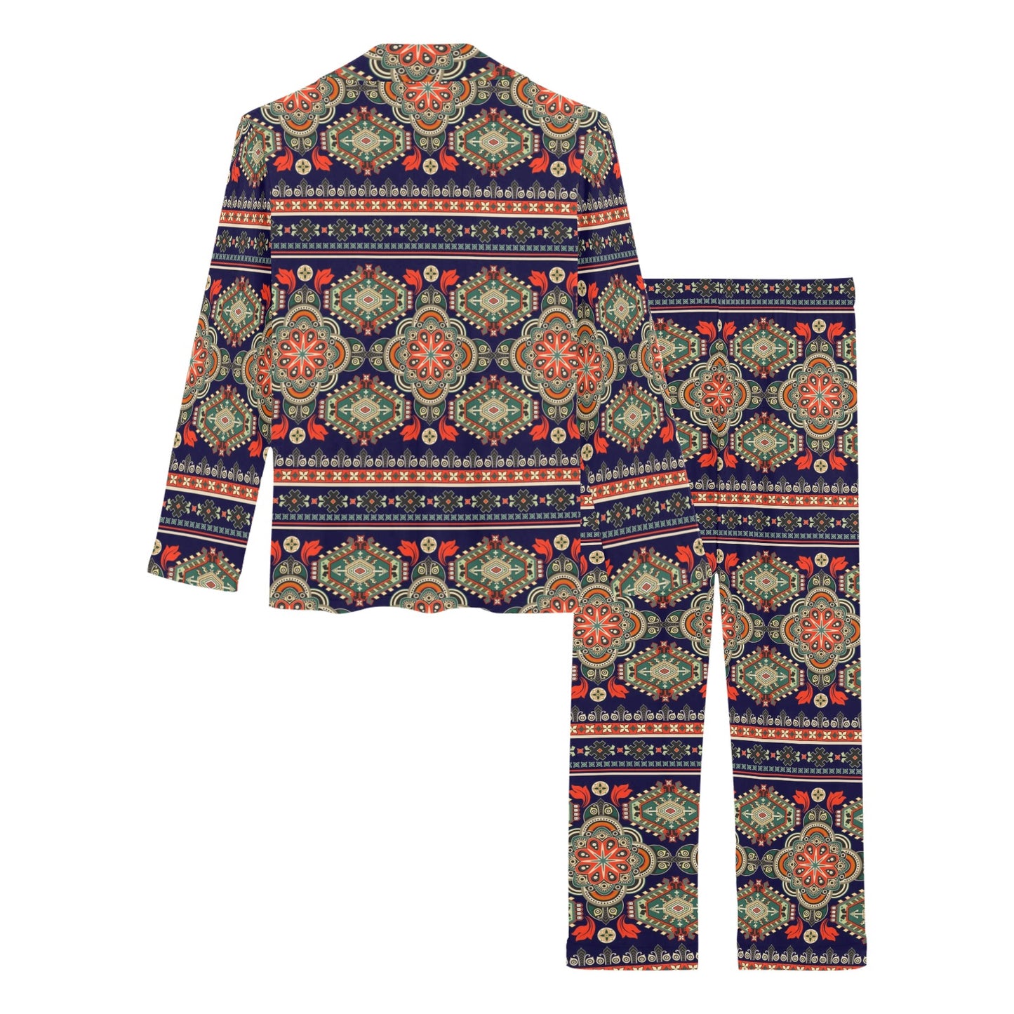 Ethnic Geometric Print Pattern Women's Long Pajama Set