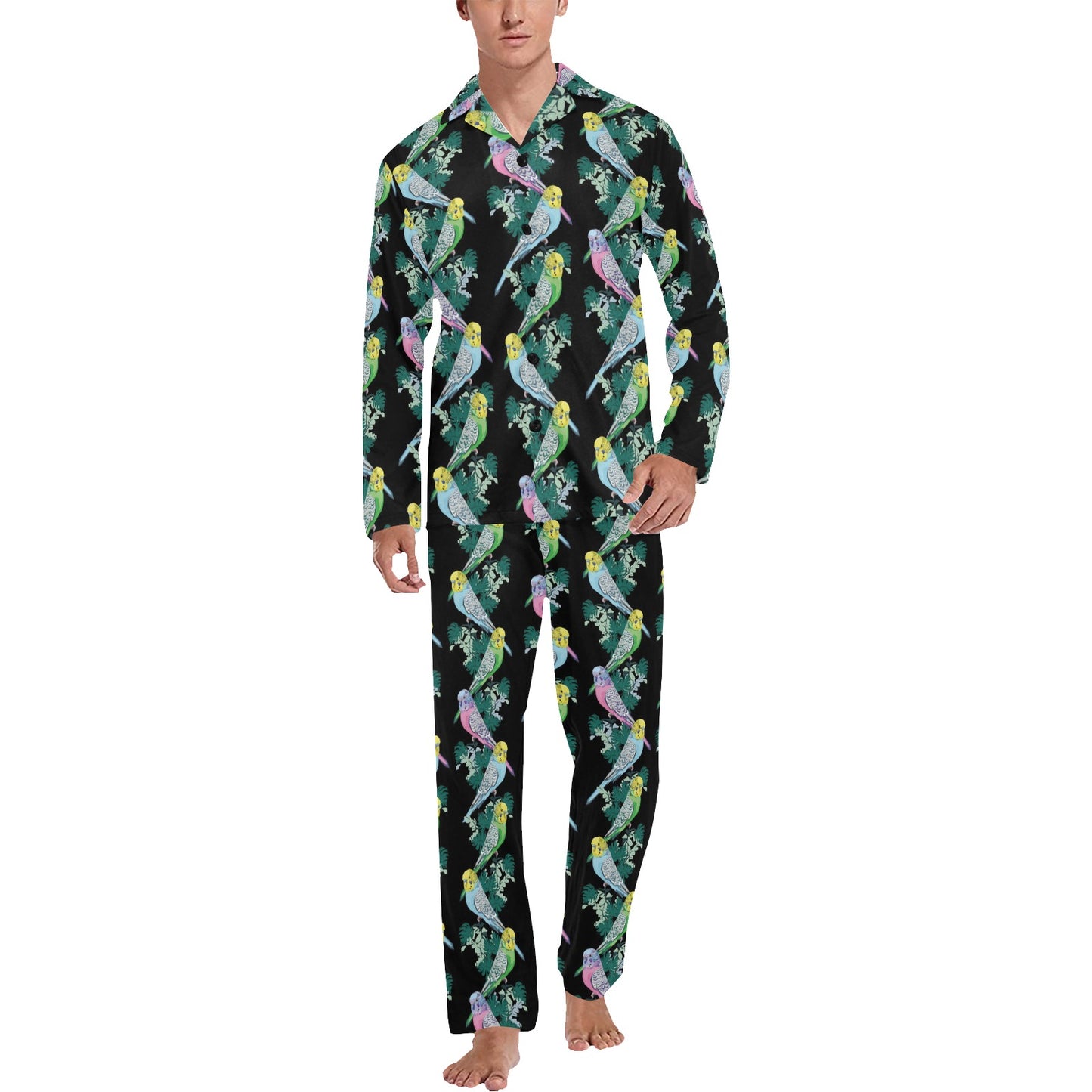 Budgerigar Pattern Print Design 03 Men's Long Pajama Set
