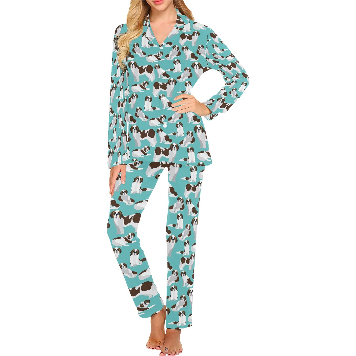 St Bernards Print Design LKS302 Women's Long Pajama Set