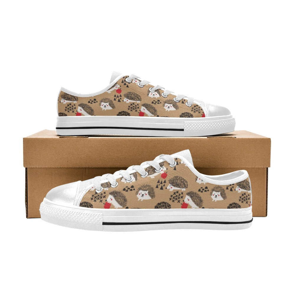Hedgehog Print Design LKS403 Women's White Low Top Shoes
