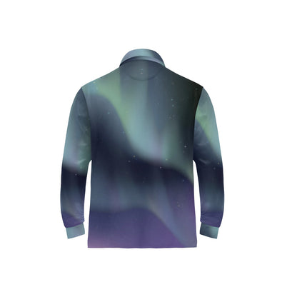 Aurora Borealis Pattern Print Design 01 Long Sleeve Polo Shirt For Men's