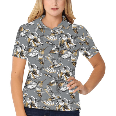 Hummingbird Pattern Print Design 02 Women's Polo Shirt